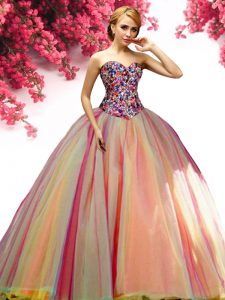 La longitud sin mangas del piso que rebordea ata para arriba el vestido dulce 16 con multi-color